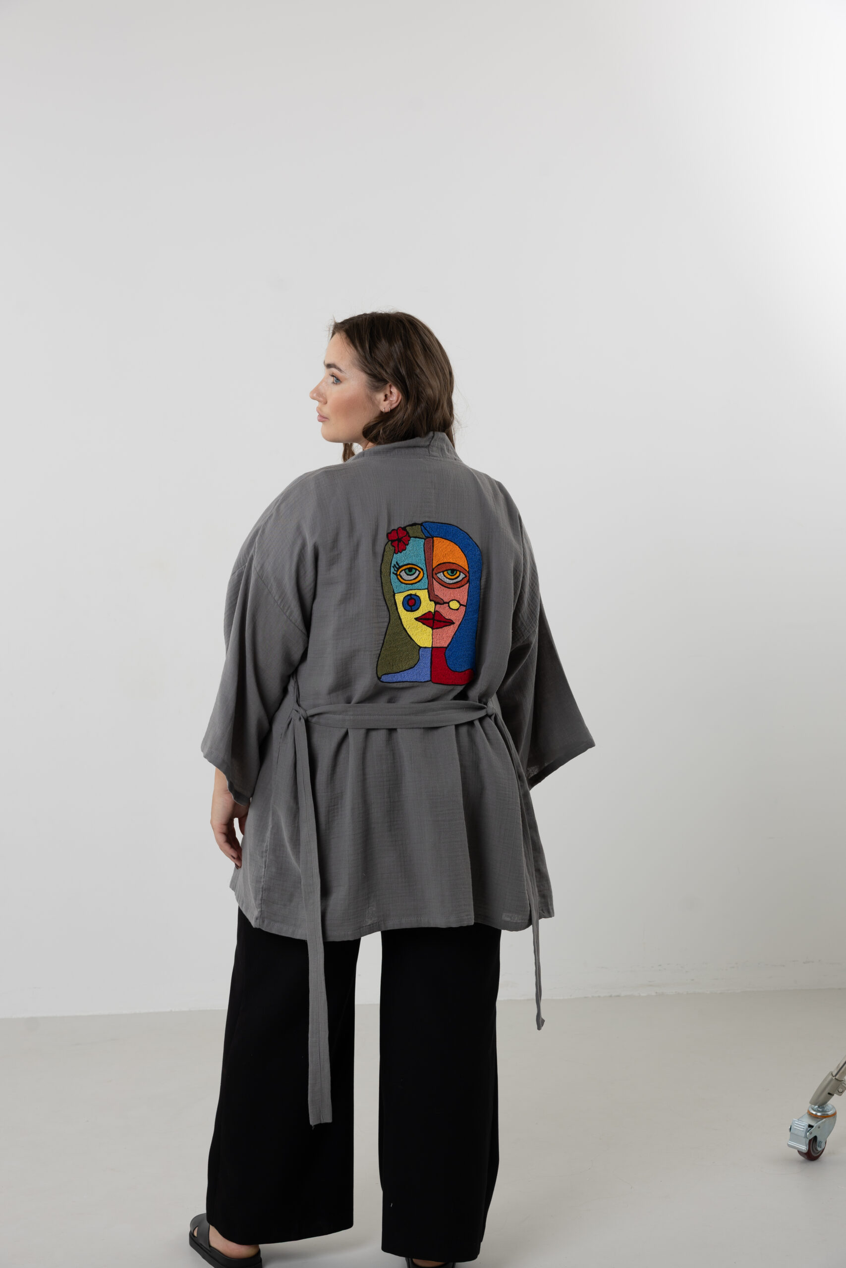 Abstract Face Embroidered Muslin Wrap - Image 13