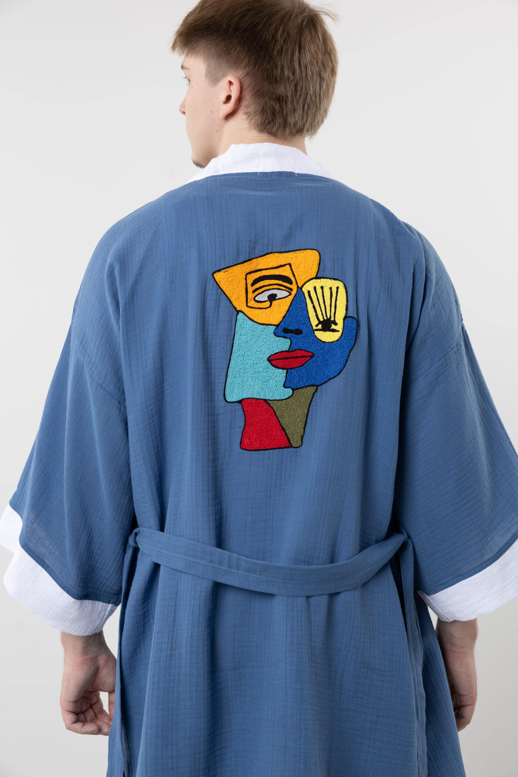 Abstract Face Embroidered Muslin Wrap - Image 5