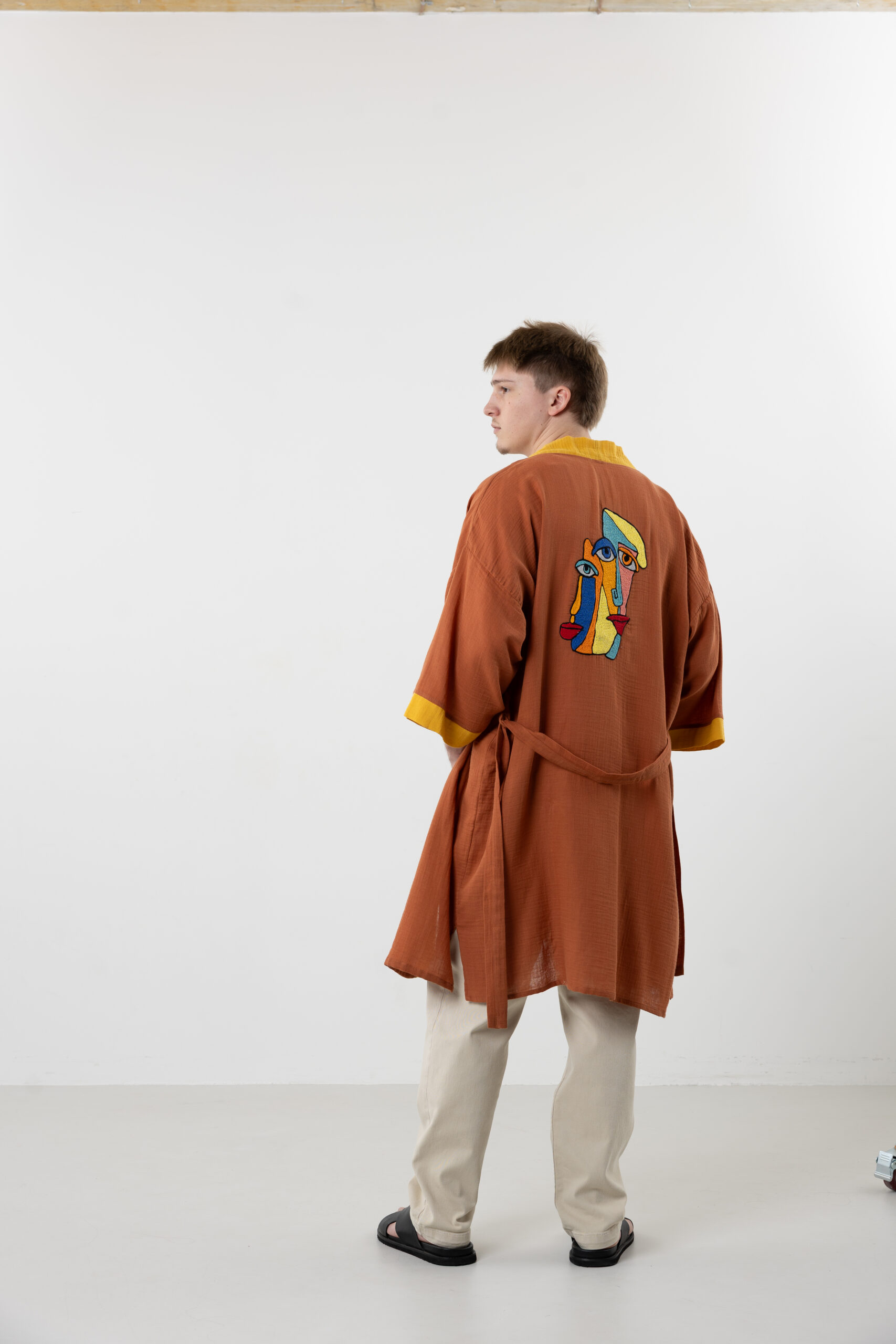 Abstract Face Embroidered Muslin Wrap - Image 8