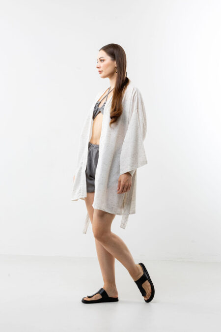 Flamingo Design Long Wrap Kimono