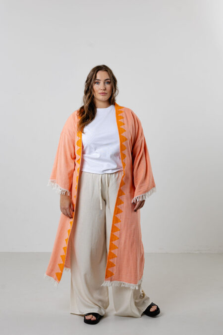 Salmon Zigzag Style Kimono