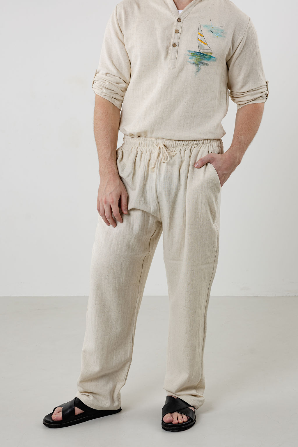 Natural Cream Men’s Linen Trousers - Image 3