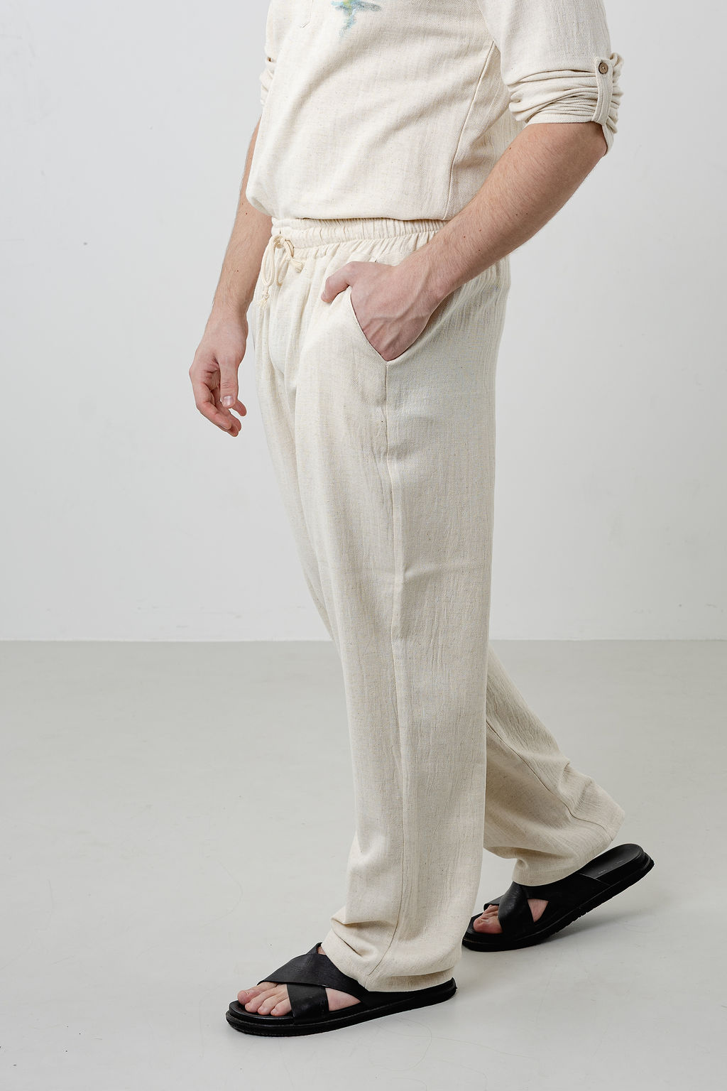 Natural Cream Men’s Linen Trousers - Image 2