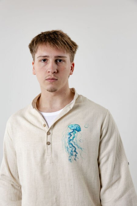 Men’s Artisan Linen Shirt (Jellyfish Design)