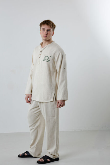 Men’s Artisan Linen Shirt (Zodiac-Libra Symbol)