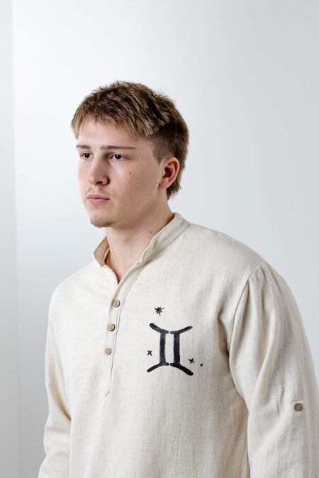 Men’s Artisan Linen Shirt (Zodiac-Gemini Symbol)