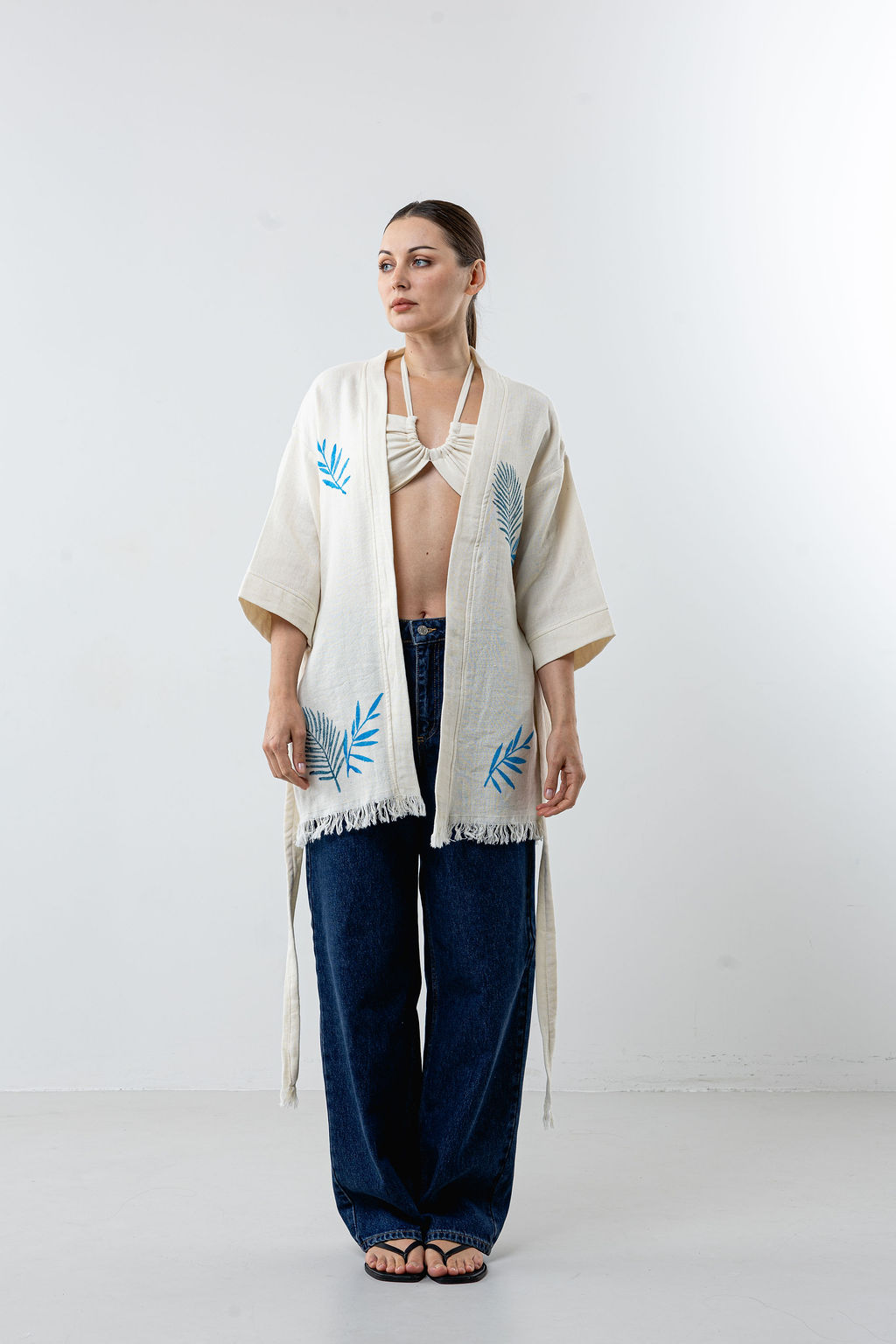 Blue Leaf Style Tunic Cardigan Kimono