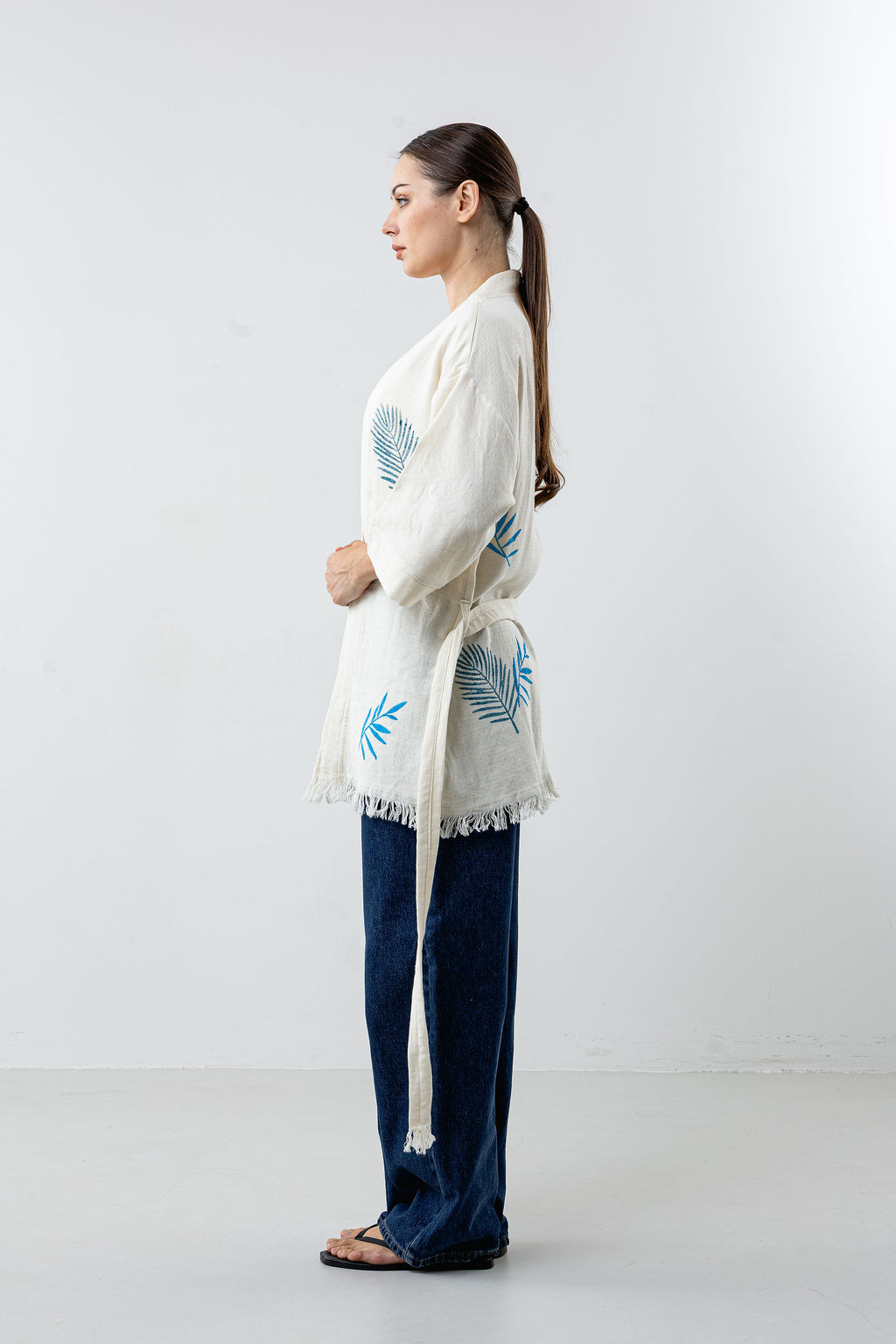Blue Leaf Style Tunic Cardigan Kimono - Image 3