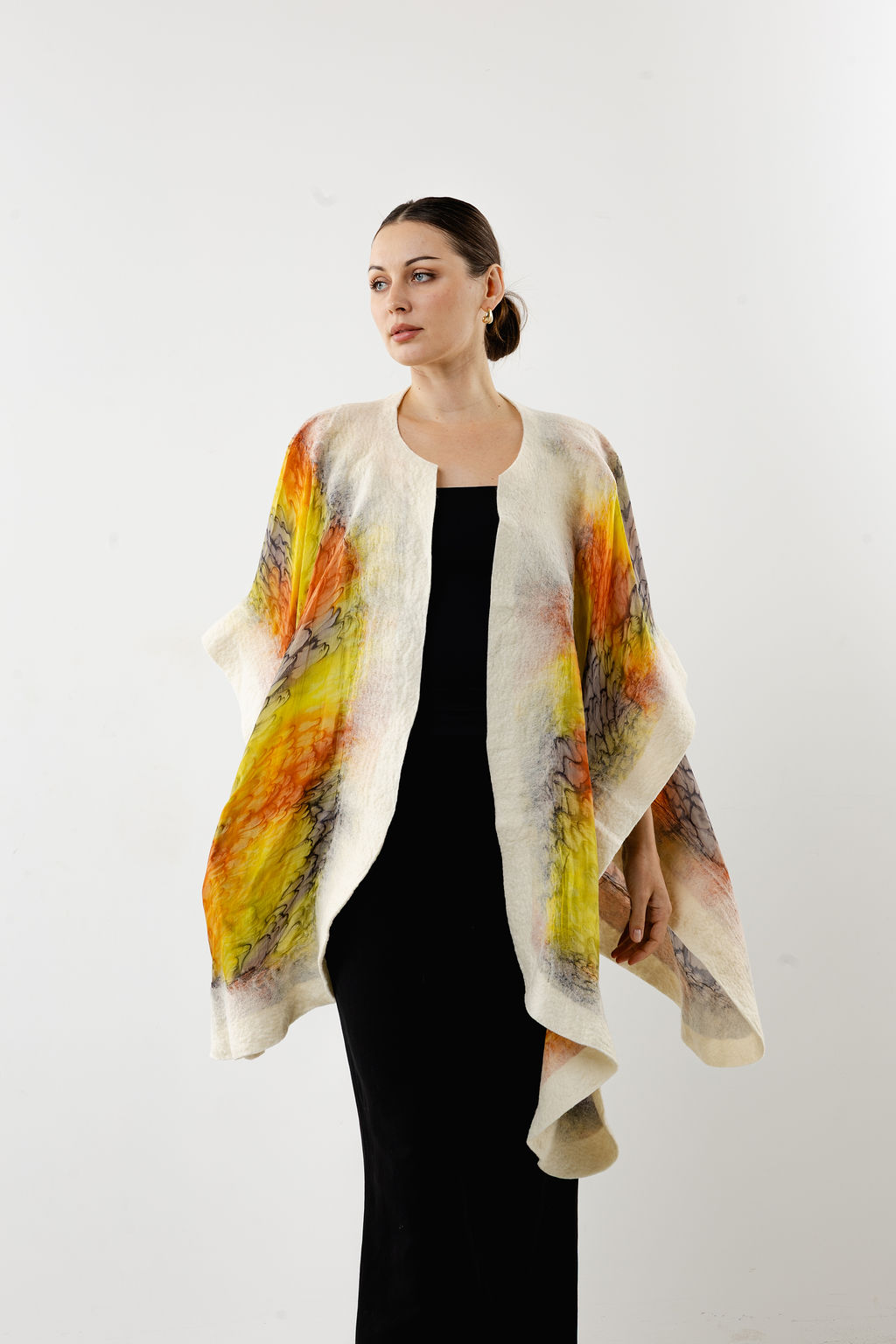 SunGold Elegance Silk Poncho-Yellow