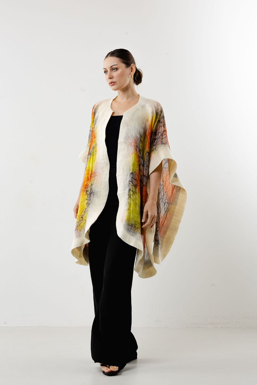 SunGold Elegance Silk Poncho-Yellow - Image 8