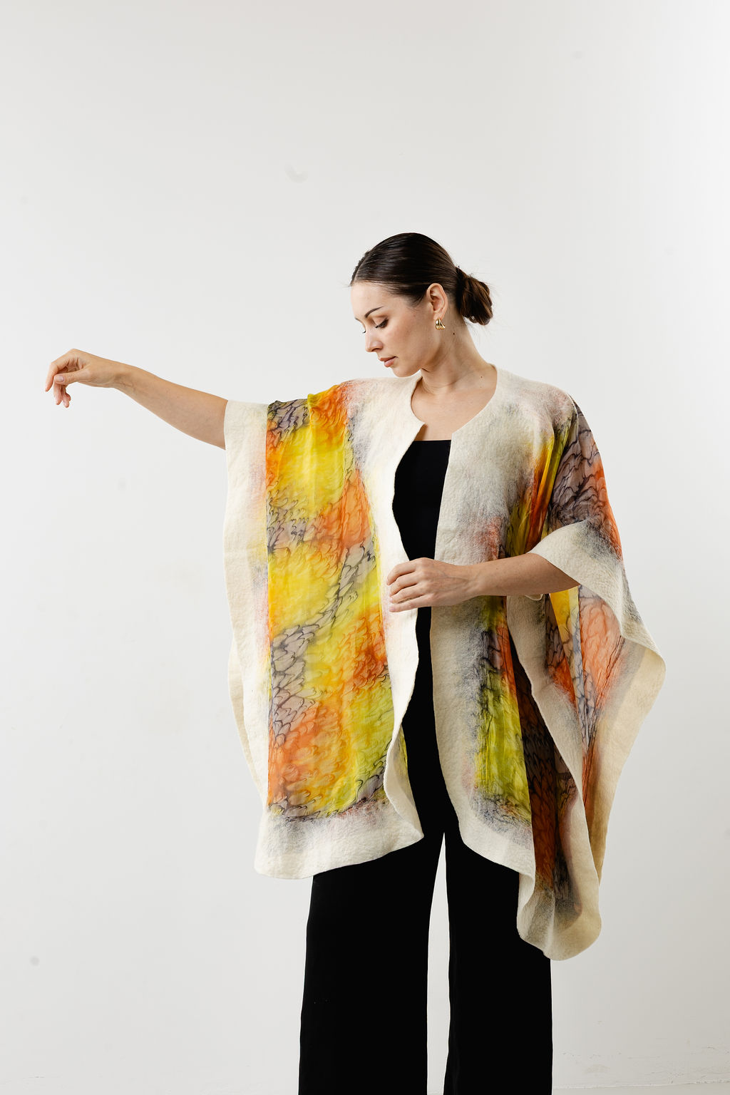 SunGold Elegance Silk Poncho-Yellow - Image 3