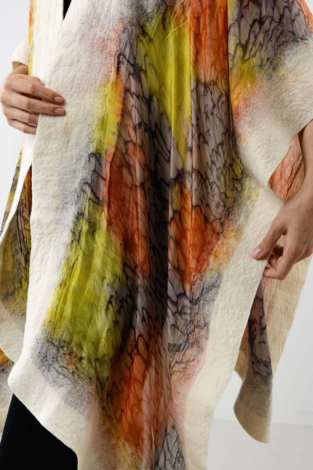 SunGold Elegance Silk Poncho-Yellow - Image 4