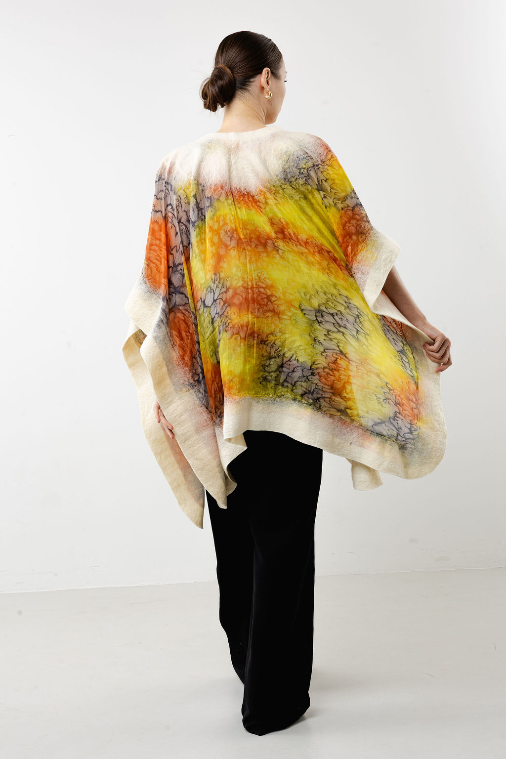 SunGold Elegance Silk Poncho-Yellow - Image 2