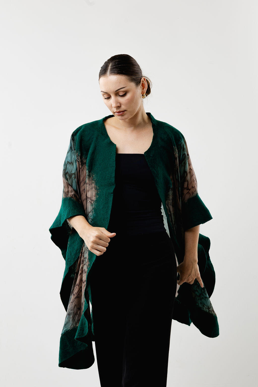 Forest Elegance Silk Poncho-Green - Image 3