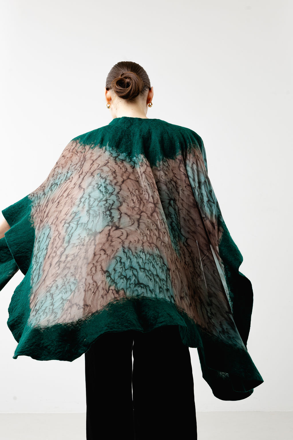 Forest Elegance Silk Poncho-Green - Image 5