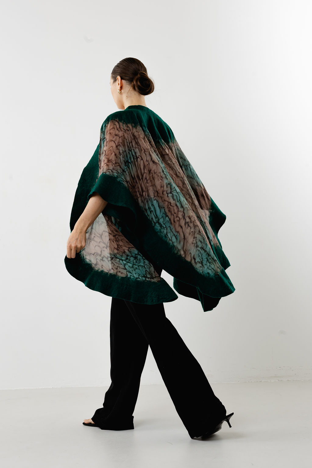 Forest Elegance Silk Poncho-Green - Image 2