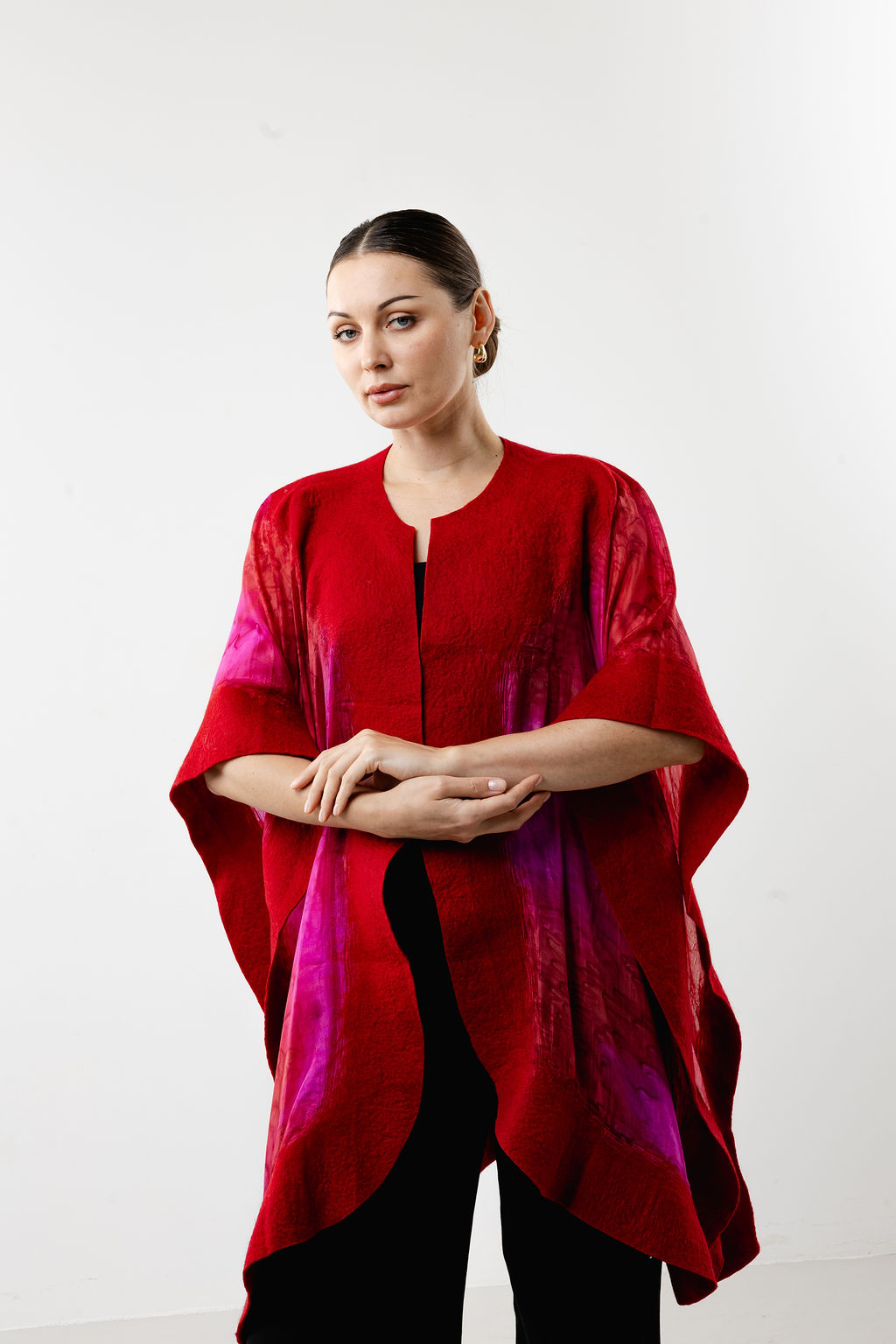 Ruby Elegance Silk Poncho-Red