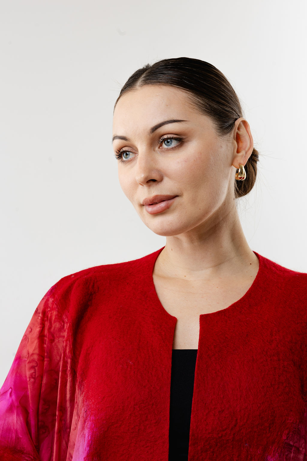 Ruby Elegance Silk Poncho-Red - Image 2