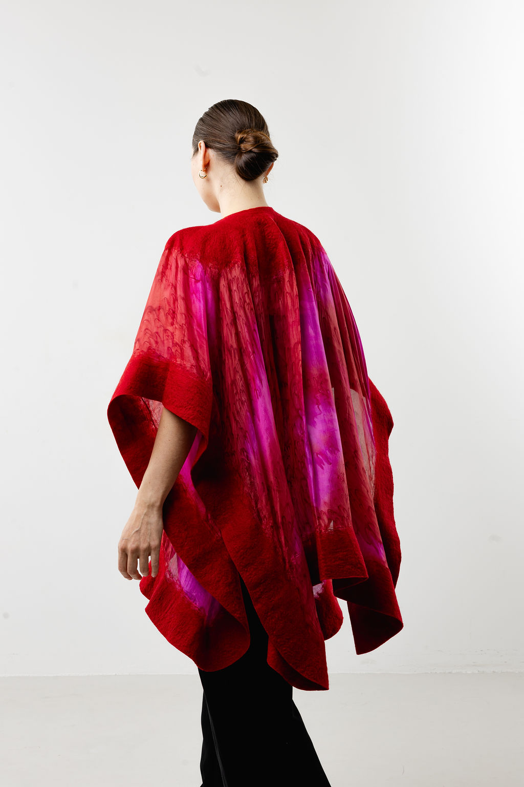 Ruby Elegance Silk Poncho-Red - Image 4