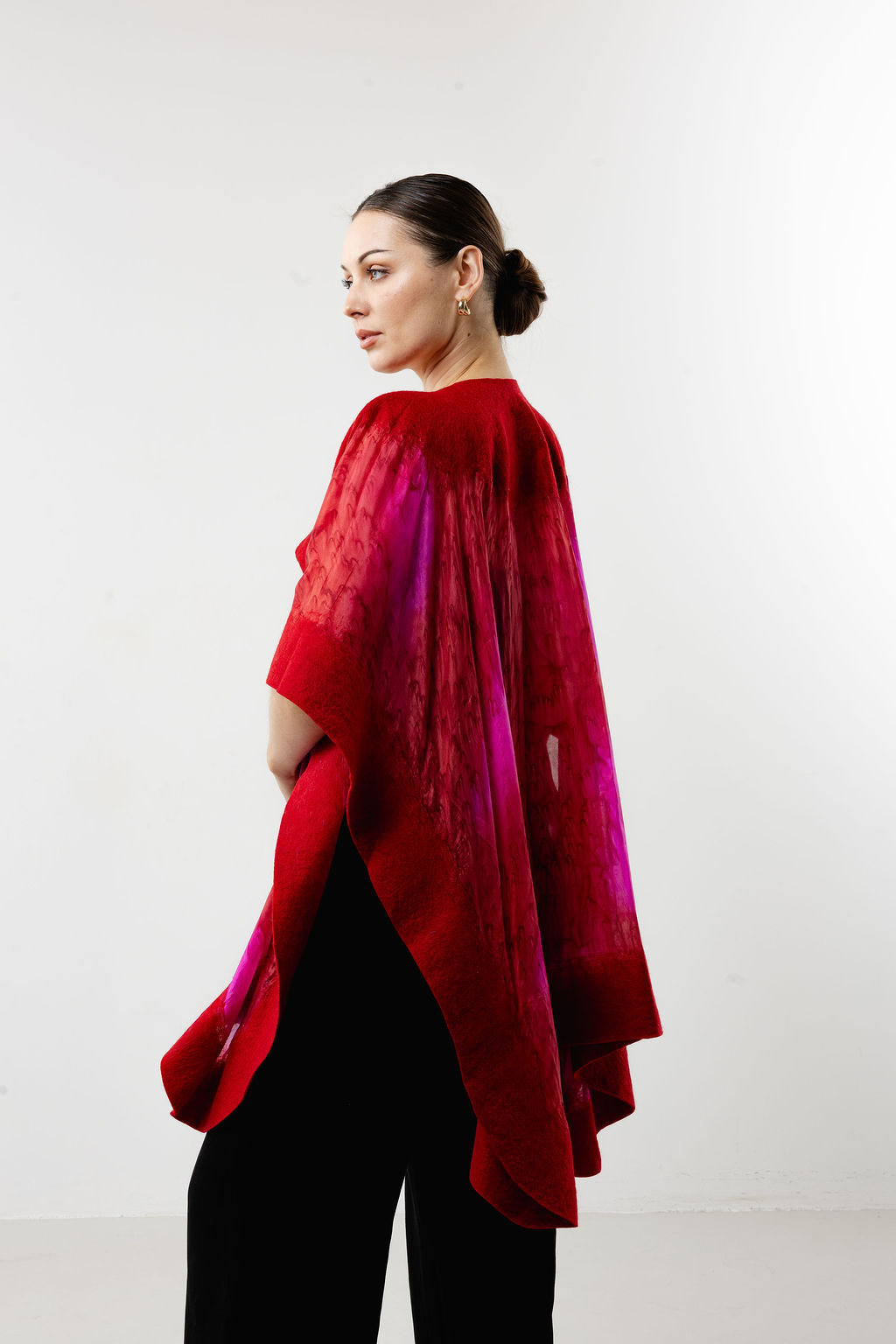 Ruby Elegance Silk Poncho-Red - Image 3
