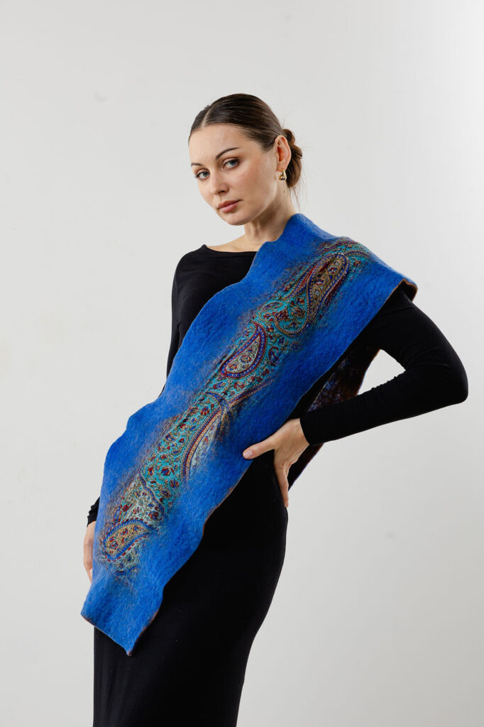 Indigo-Brown Elegance Hand Painted Silk Shawl-Reversible Design