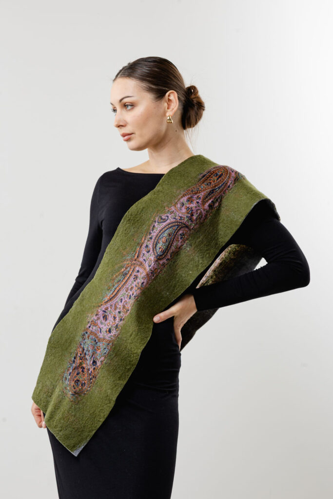 Forest-Silver Elegance Hand Painted Silk Shawl-Reversible Design