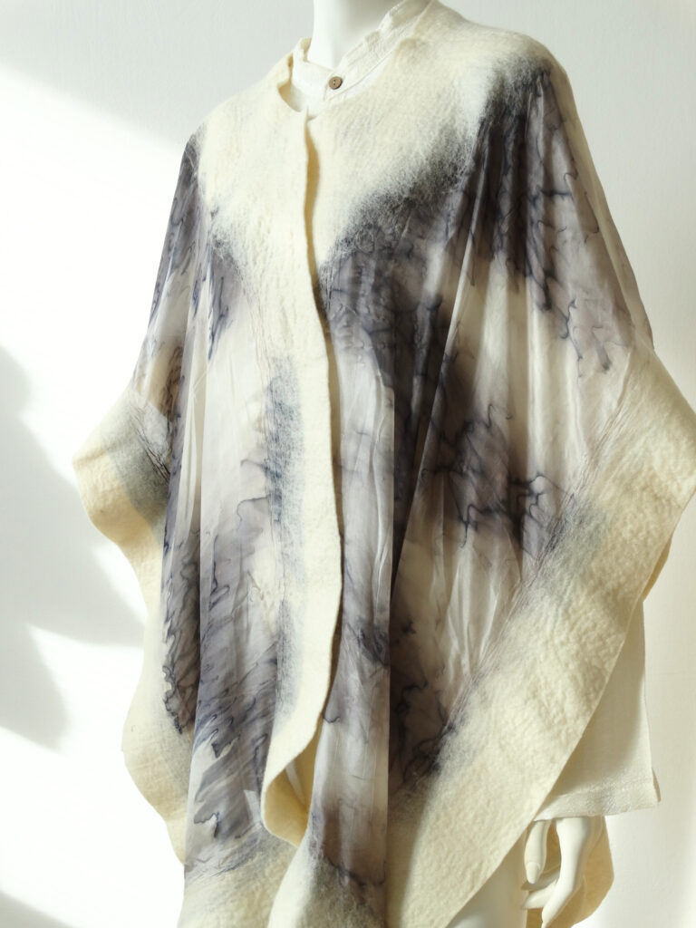 Silver Elegance Hand Painted Silk Poncho-Grey