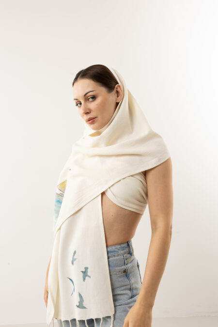 Versatile flower pot design cotton shawl styled as a feminine neck wrap