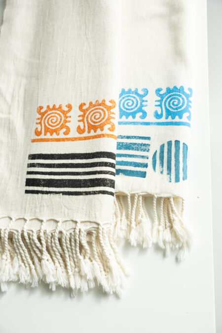 Celestial Rhythm Artisanal Blue Printed Turkish Towel Peshtemal
