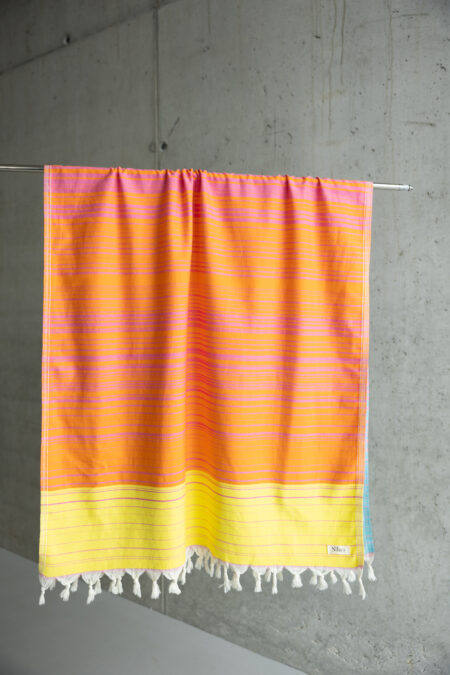 Colorful rainbow striped Turkish cotton peshtemal towel - Vibrant beach fashion