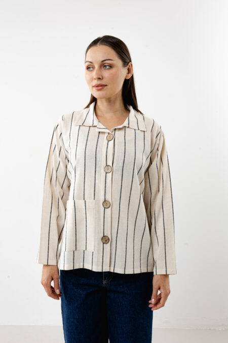 Women’s Eclipse vertical striped linen-cotton shirt in natural cream and black
