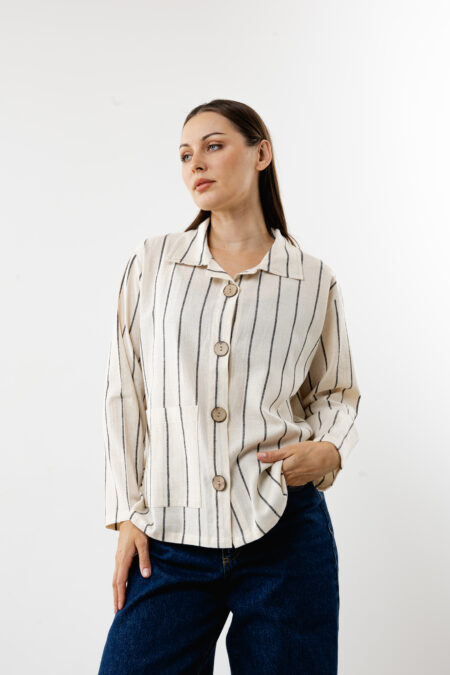 Close-up of the vertical Eclipse stripes on a textured linen-cotton fabric.