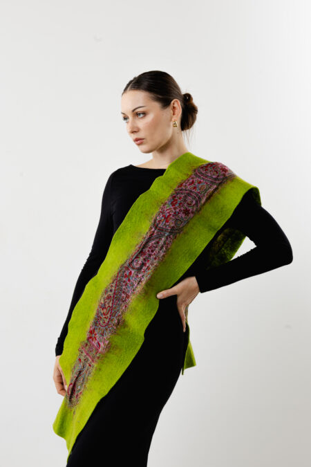 Hand-painted grass green luxury silk shawl - Grass Green Elegance collection