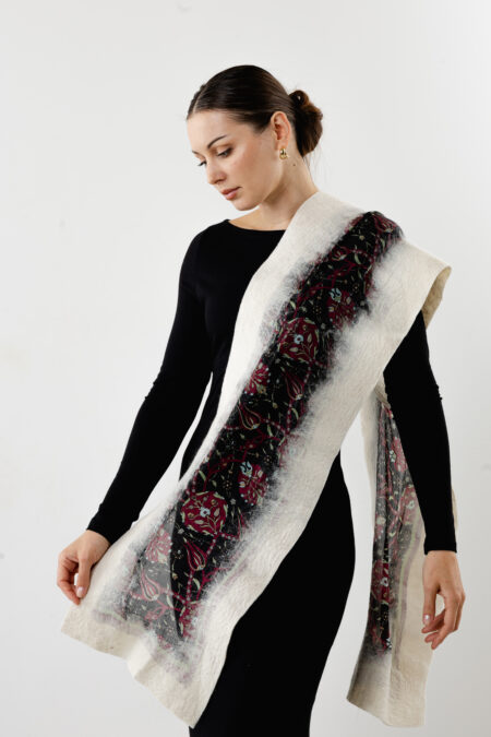 Hand-painted luxury silk shawl in pure white - Elegant evening wrap