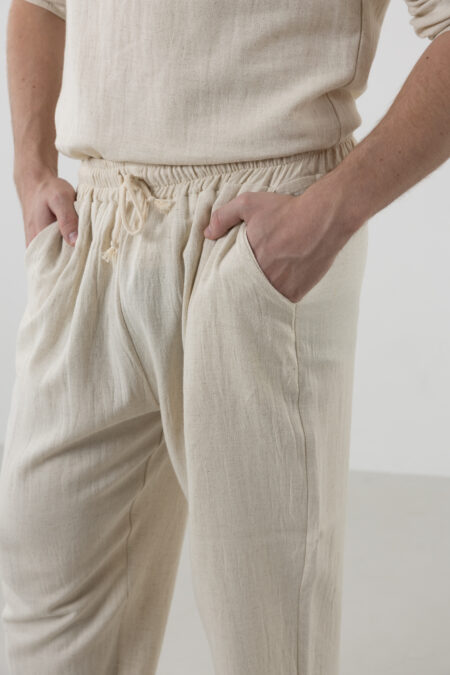 Men’s premium natural cream linen-cotton trousers