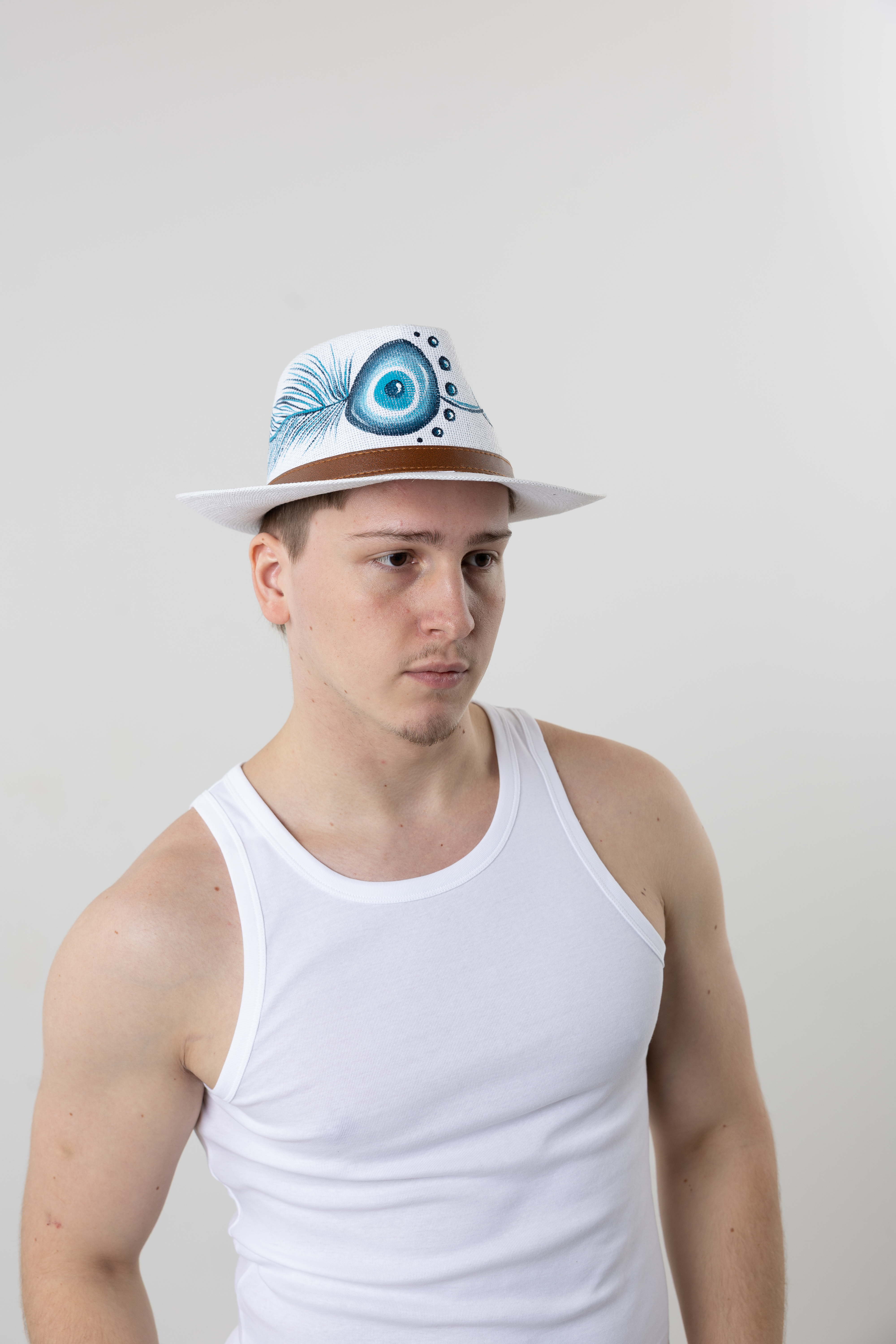 Men’s Summer Straw Fedora Hat – White Lucky Eye - Image 3