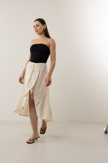 Natural Cotton Asymmetric Ruffle Midi Summer Skirt-1