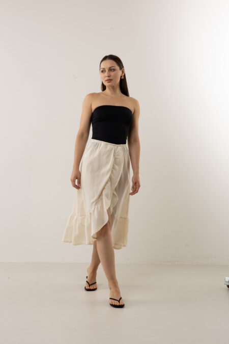 Natural Cotton Asymmetric Ruffle Midi Summer Skirt