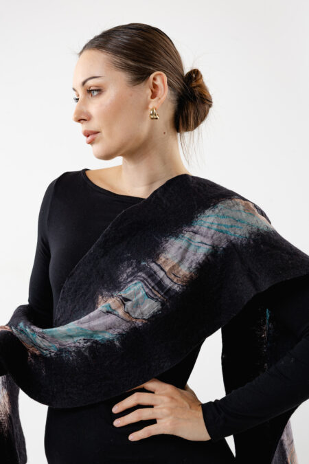Hand-painted black luxury silk shawl - Night Elegance collection