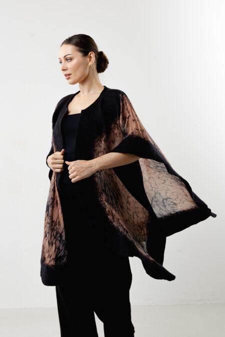 Artistic hand-painted patterns on deep black silk fabric - Night inspired art