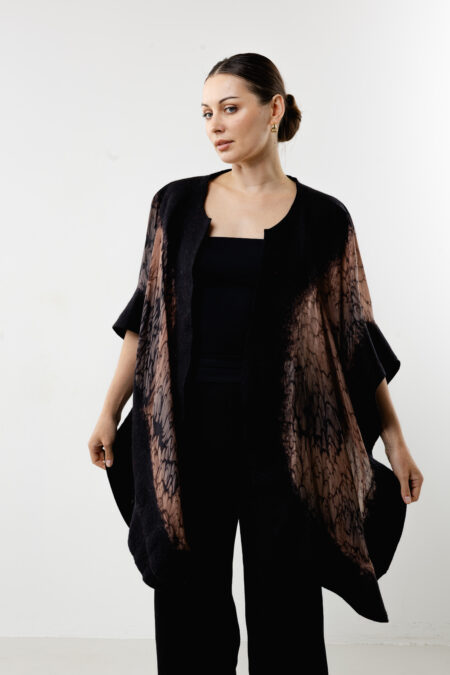 Hand-painted black luxury silk poncho - Night Elegance collection