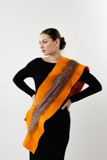 Hand-painted orange luxury silk shawl - Orange Elegance collection