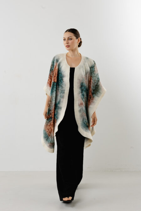 Hand-painted Pure Nature Elegance silk poncho - Artisan luxury wearable art