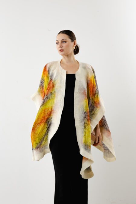 Hand-painted SunGold luxury silk poncho - Yellow Elegance collection