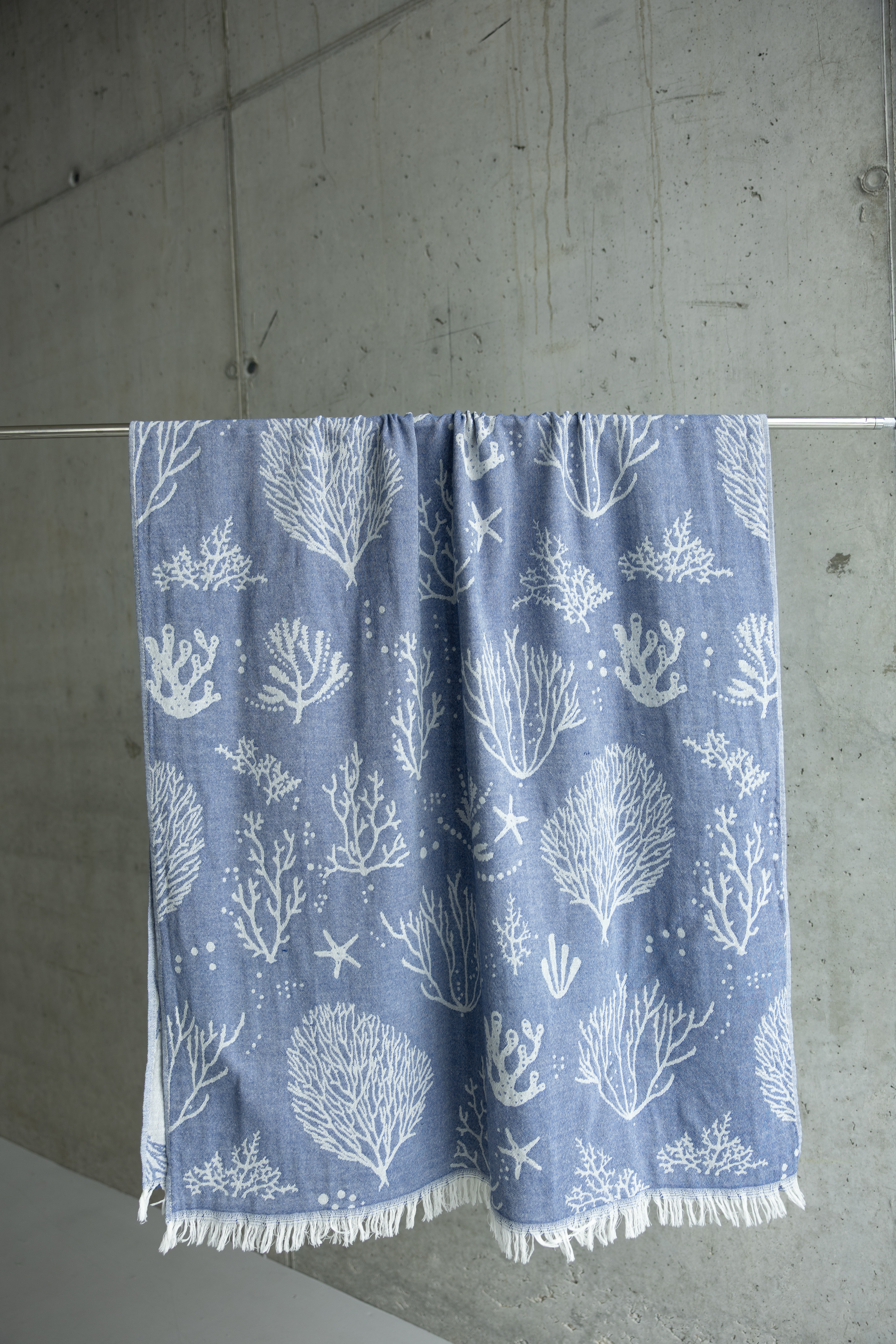 Full view of coral design Turkish beach towel - Double sided weave