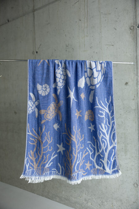Double-sided Turkish towel peshtemal with Starfish pattern - Woven Rhythm collection